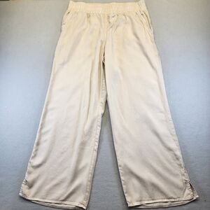 DKNY Jeans Women's Beige Wide Leg Pull-On Pants XL High Rise Neutral Slit Hem